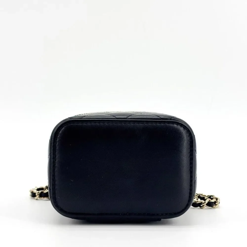 Chanel Classic Top Handle Mini Chain Vanity Bag Lambskin Black Gold Hardware